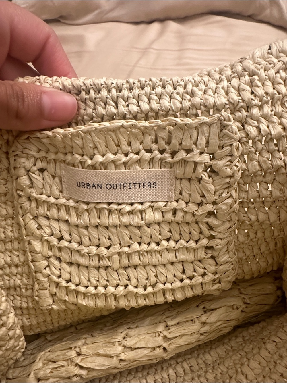 Urban Outfitters Cream Woven Shoulder Bag with Bamboo Handles - Picture 3 of 4